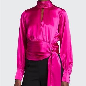 Cinq A Sept Silk Blouse Fuschia Pink Wrap Tie Waist